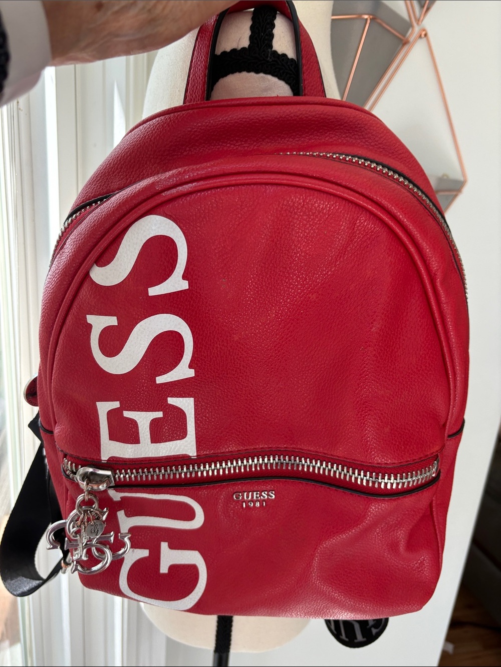 VINTAGE Y2K GUESS Red Mini Backpack with White Logo